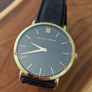 Larson & Jennings black suede band watch